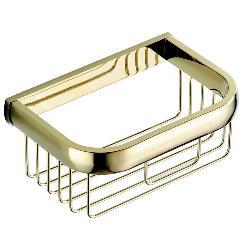 Gold Plated Brass Toilet Paper Holder - Wall Mounted Square Metal Paper Towel Shelf (19.5CM) for Bathroom Decor | Rustproof & Durable WC Accessory - Perfect for Modern Homes, Apartments & Luxury Hotels