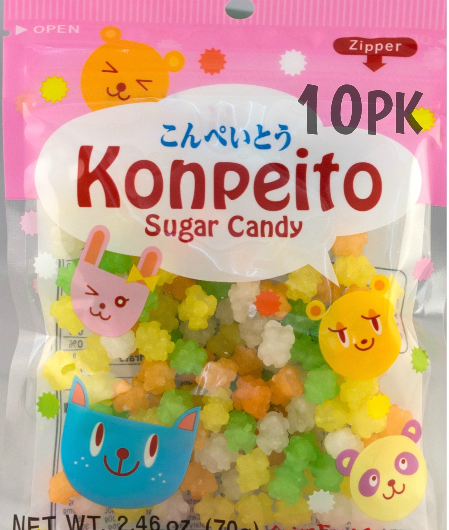 Konpeito Japanese Star Sugar Candy - 2.46 Oz (70g) x 10 Bags Bulk Pack - Sweet Treats for Parties, Gifts & Tea Time Snacks