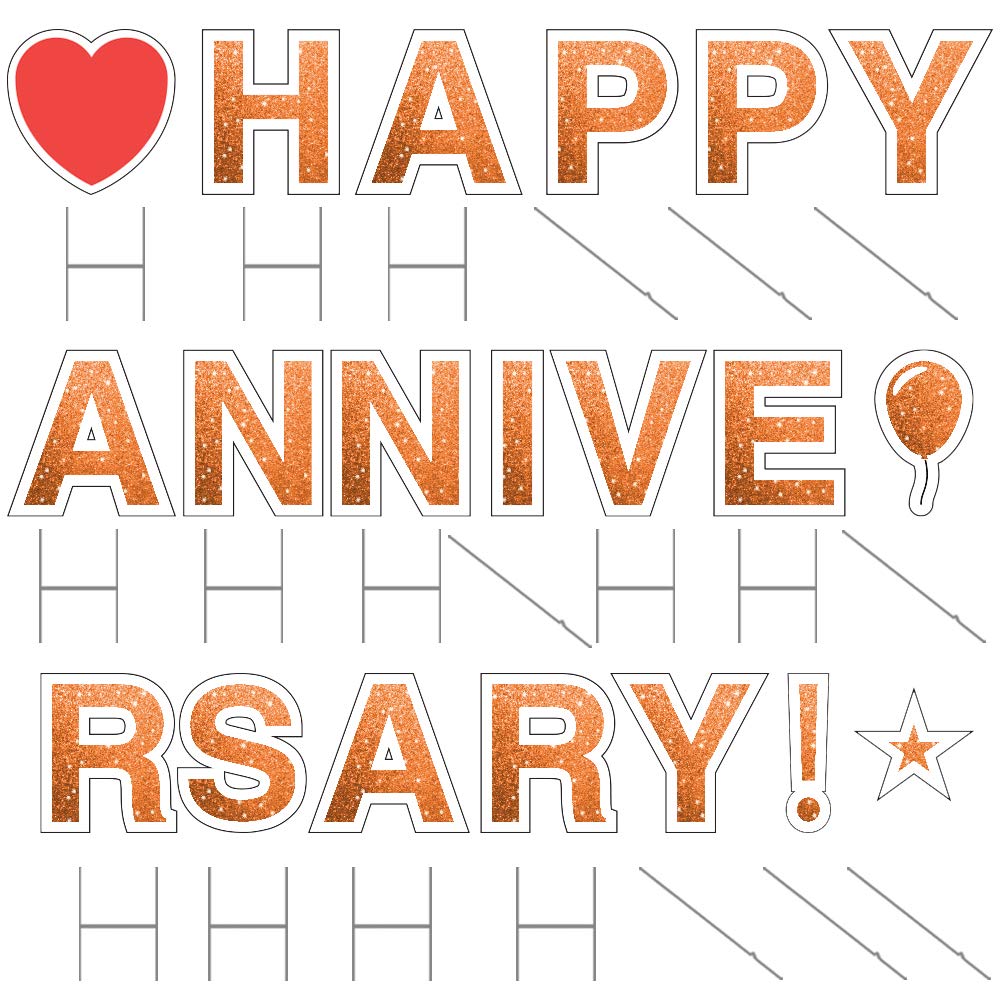Vispronet Happy Anniversary Yard Signs with Stakes - 18in Tall Durable Coroplast Letters - Weather-Resistant Outdoor Decor with Steel Stakes (Faux Glitter Orange) - Perfect for Anniversary Celebrations, Backyard Parties & Special Events