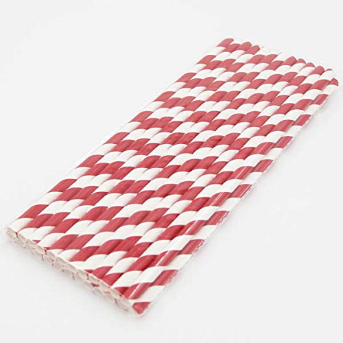 25Pcs Striped Paper Straws Bulk - Eco-Friendly Disposable Drinking Straws for Parties, Smoothies, Cocktails & Beverages | Color Changing, Burgundy