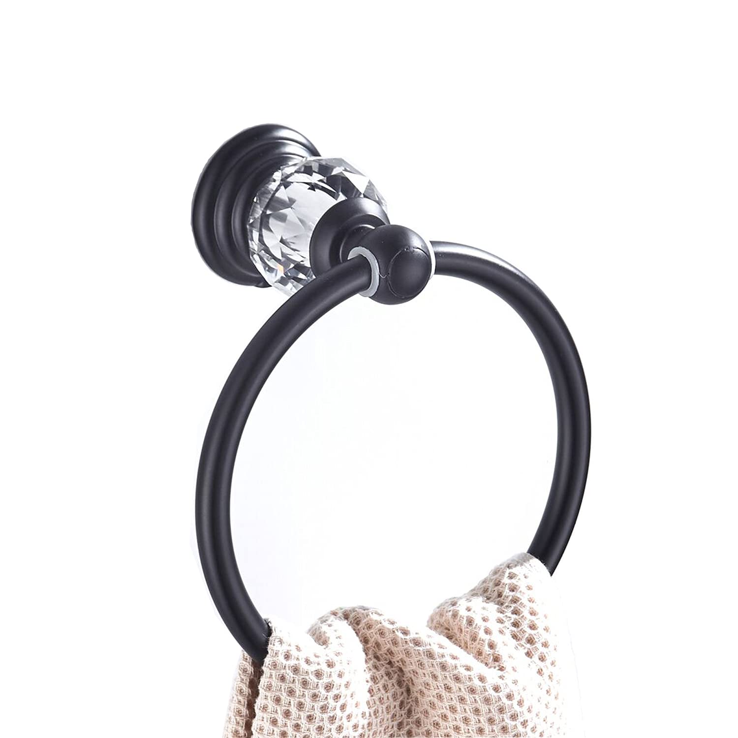 WINCASE Matte Black Crystal Towel Ring - Wall Mounted Bathroom Hand Towel Holder & Round Towel Hanger Rack for Modern Home Decor | Perfect for Guest Bathrooms, Powder Rooms & Spa-Style Showers