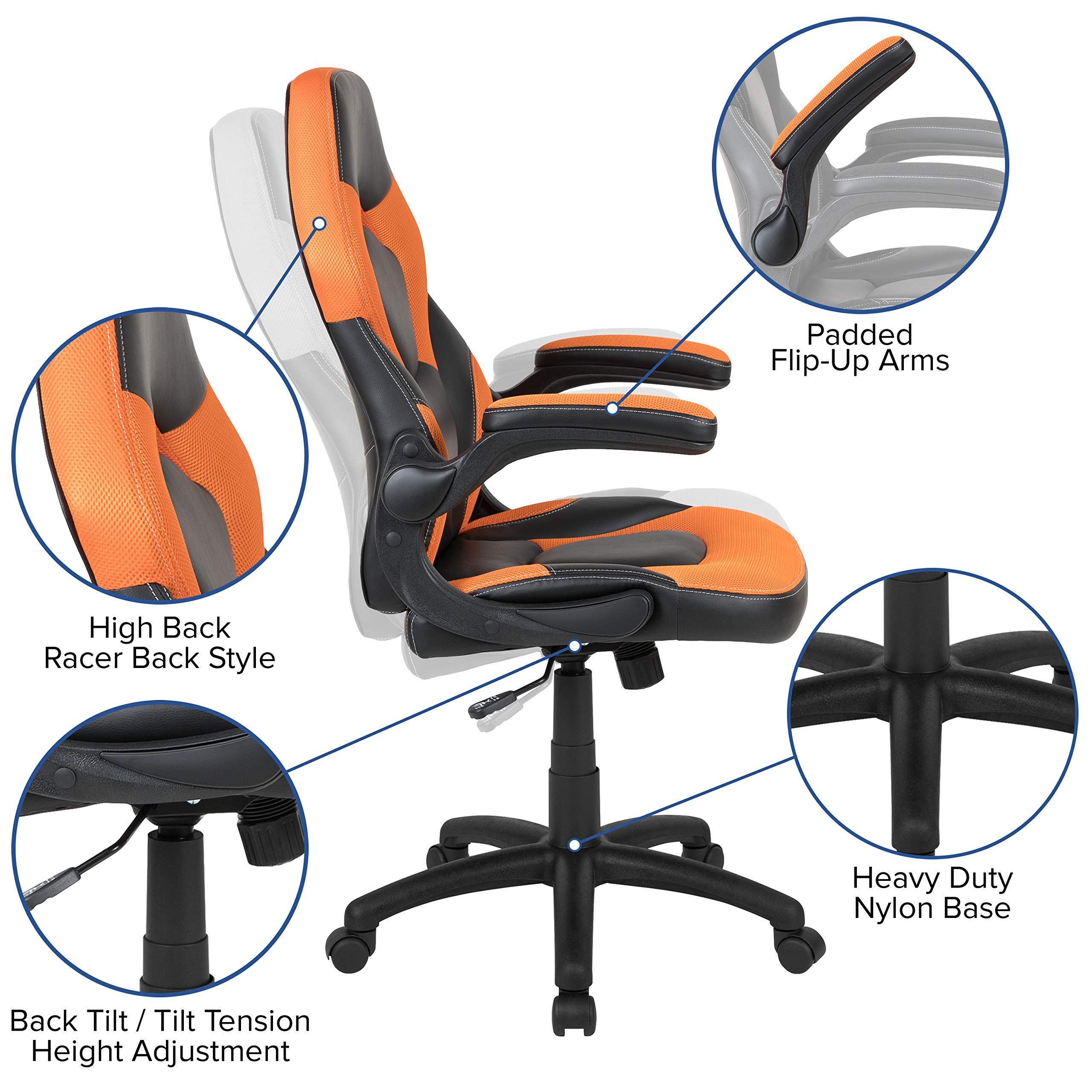 Flash Furniture Optis Black Gaming Desk and Orange/Black Racing Chair Set with Cup Holder, Headphone Hook & 2 Wire Management Holes - Perfect for Home Office, Gaming Setup & Esports Tournaments
