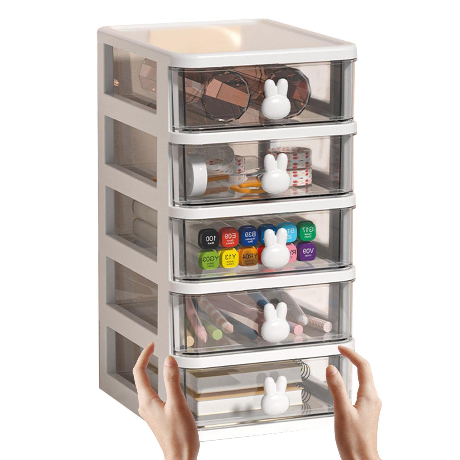 Cute Transparent 4-Tier Cosmetic Organizer for Makeup & Stationery Storage