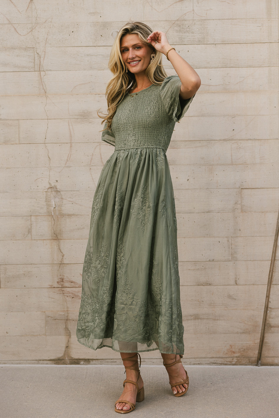 Alora Embroidered Floral Maxi Dress in Sage Green - Boho Chic Women's Summer Dress for Beach, Wedding & Vacation