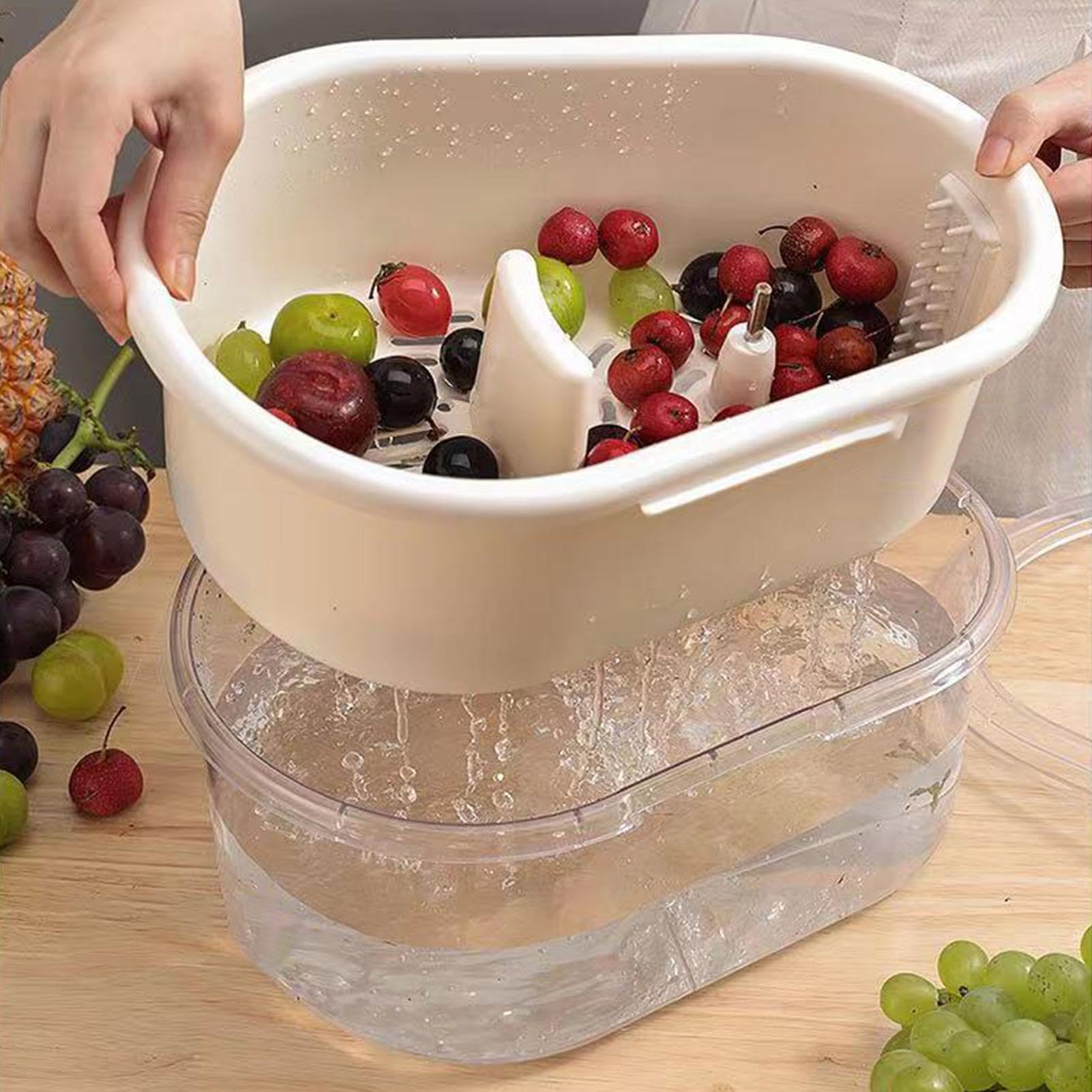 Portable Fruit and Vegetable Cleaner Spinner with Lid, Brush & Colander Bowl - Manual Kitchen Fruit Washer Scrubber for Fresh Produce | Perfect for Washing Berries, Grapes, Leafy Greens & More