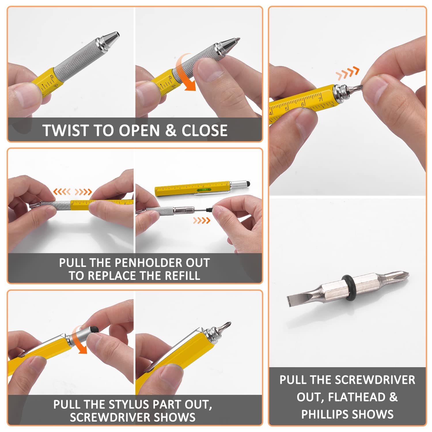 6-in-1 Multitool Pen for Men - Stylus, Ruler, Level & Screwdriver with 2 Refills | Perfect Stocking Stuffer, Birthday & Father's Day Gift for Dad from Daughter, Son or Wife | Great for Office, Camping, DIY Projects & Everyday Carry