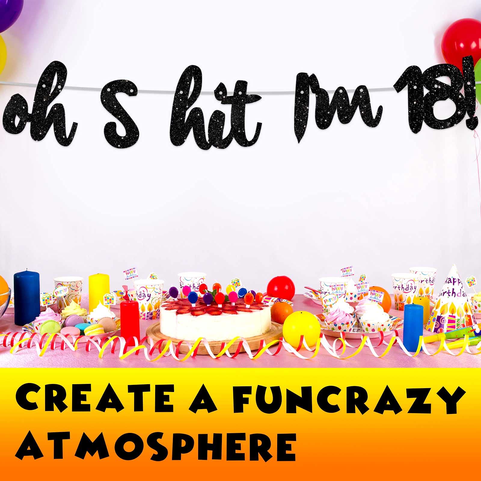 Glitter Black Happy 18th Birthday Banner Backdrop - Cheers to 18 Years Old Party Decor for Men & Women - Perfect for 18th Birthday Celebrations, Photo Booth Props, Studio Backgrounds & Themed Party Decorations