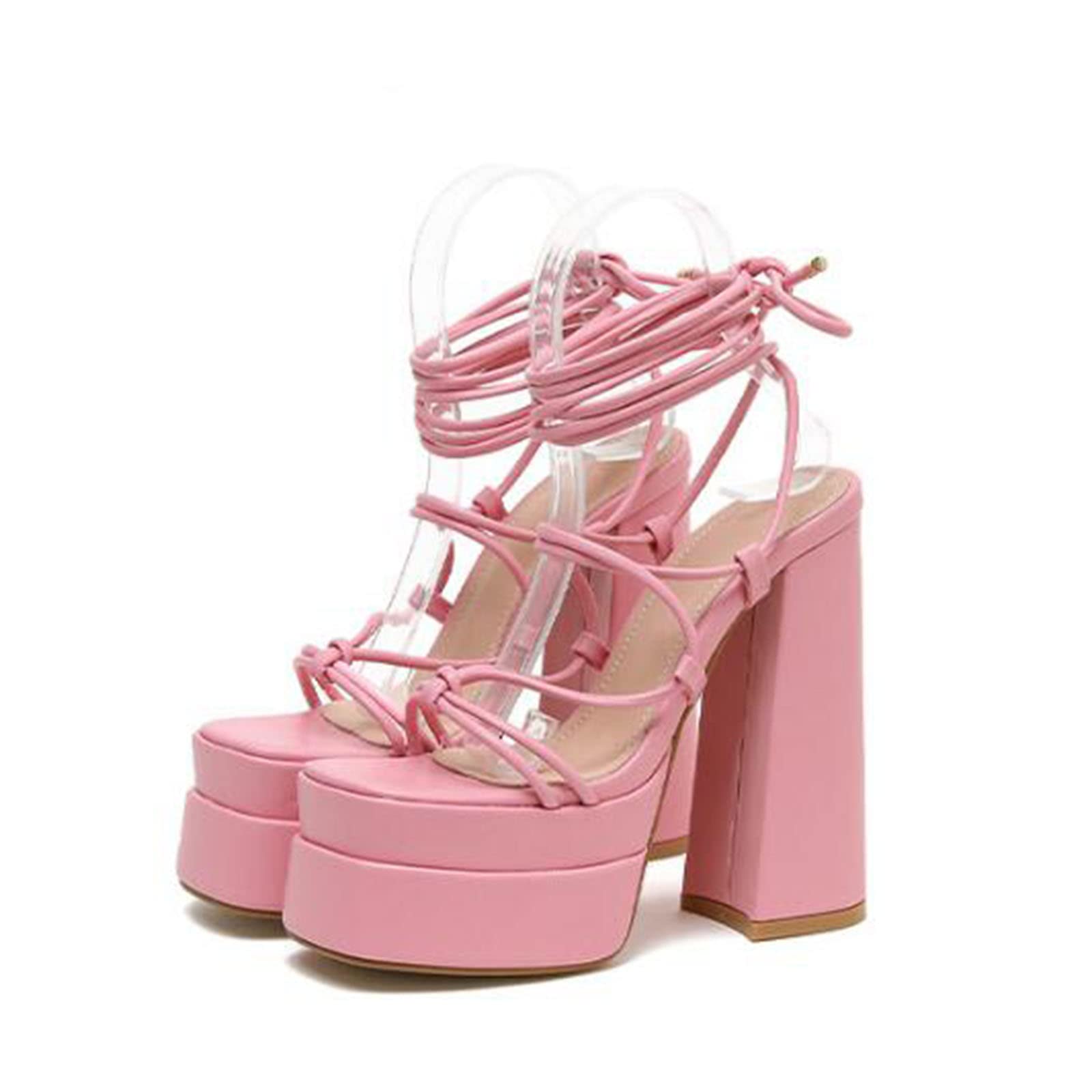 Women's Summer High Heel Sandals - Fashion Chunky Platform Block Heel Cross Strap Gladiator Roman Sandals for Beach, Party & Casual Outfits
