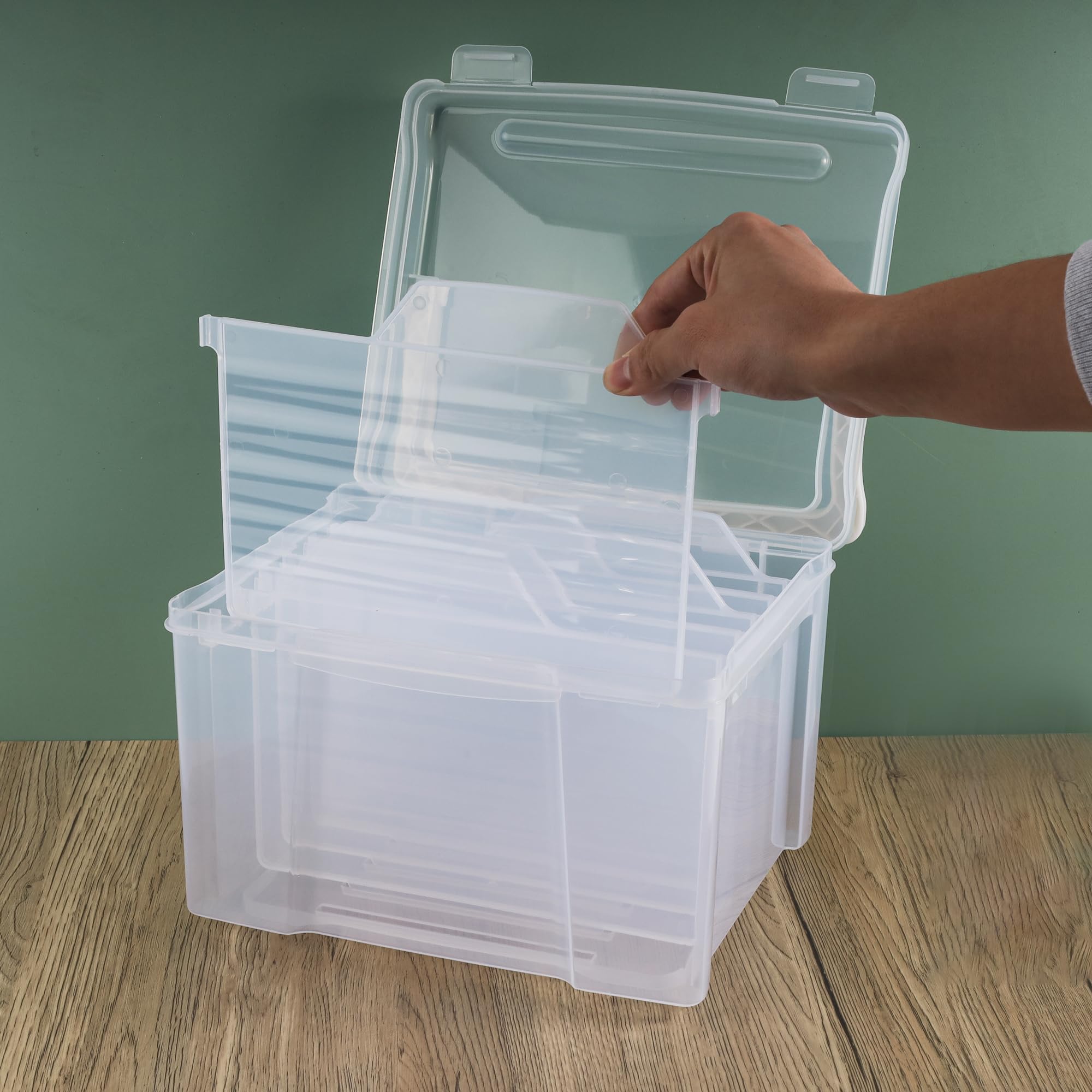 Clear Greeting Card Organizer with 6 Removable Dividers - Perfect for Holiday, Birthday & Get Well Cards, Photos, Crafts & Scrapbooking - Portable Handle Design for Easy Storage & Organization