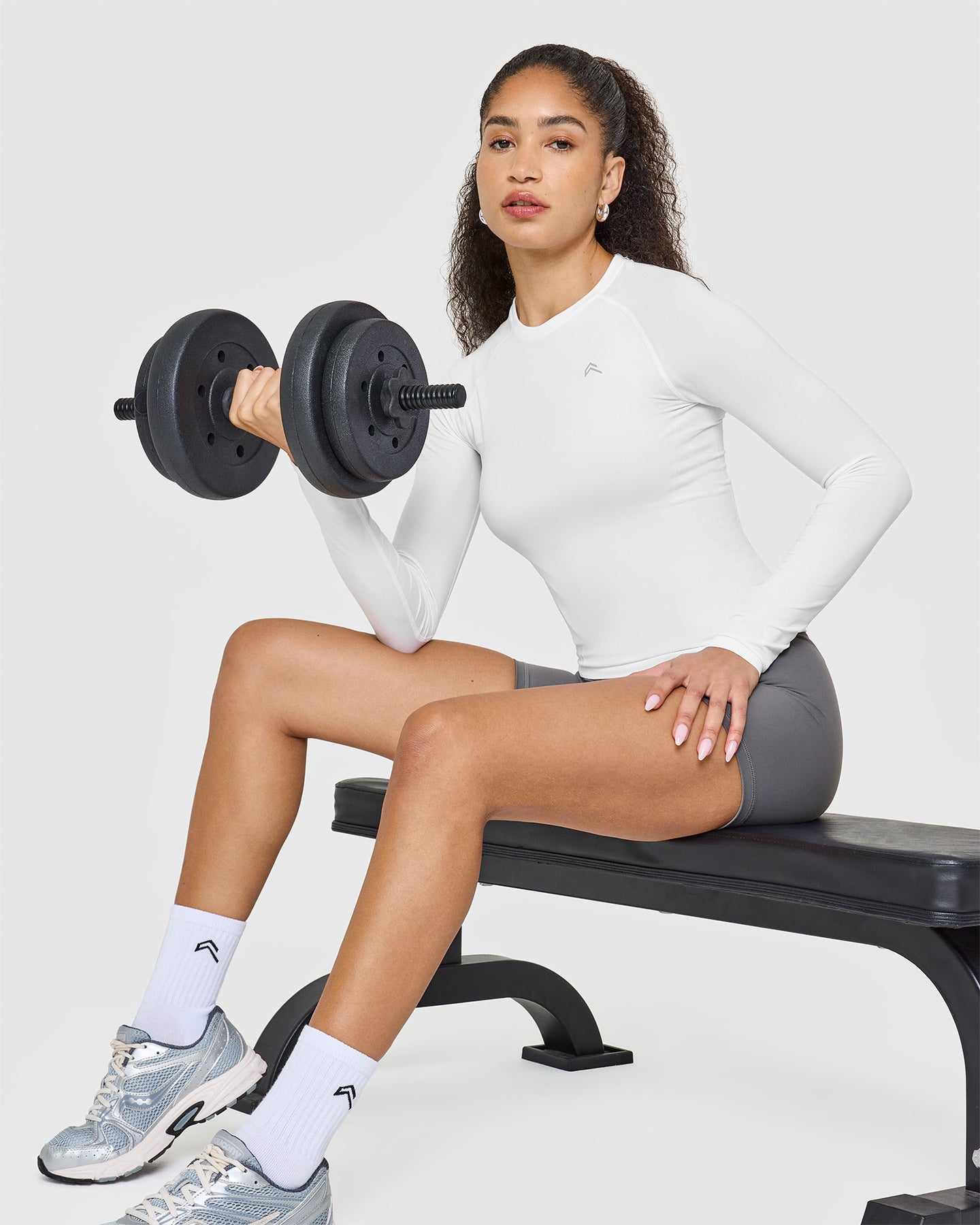 Seamless Fitted Long Sleeve T-Shirt for Women - Soft Stretchy Comfort Top in White | Perfect for Layering, Yoga & Everyday Wear