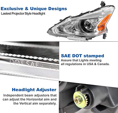 2013-2015 Nissan Altima Sedan 4DR Projector Headlights - Chrome Housing Replacement Headlamps for Enhanced Night Driving & Style Upgrade
