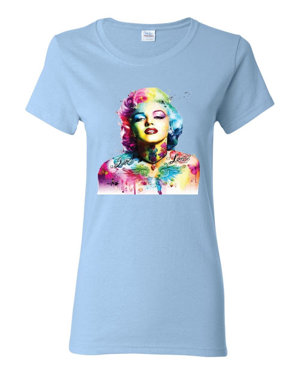 Vintage Marilyn Monroe Pop Art Graphic T-Shirt for Women - Colorful Retro Pop Culture Tee in Light Blue, Size 3XL - Perfect for Casual Wear, Concerts & 1950s Theme Parties