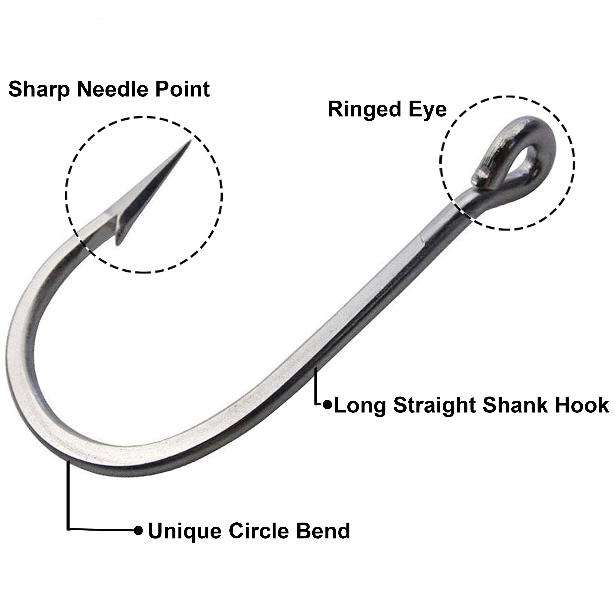 Big Game Fishing Hooks - Stainless Steel Ringed Hooks 10Pcs for Tuna & Southern Fish