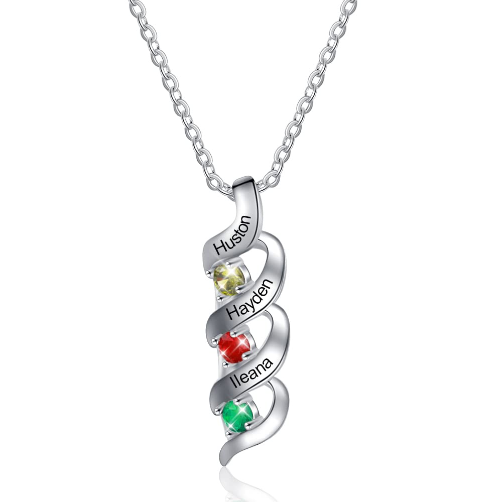 OPALSTOCK Personalized Mother Daughter Name Necklace - Custom Engraved Twisted 2-7 Simulated Birthstone Pendant - Perfect Gift for Mother's Day, Birthday & Anniversary - Jewelry for Mom, Grandma & Special Women in Your Life