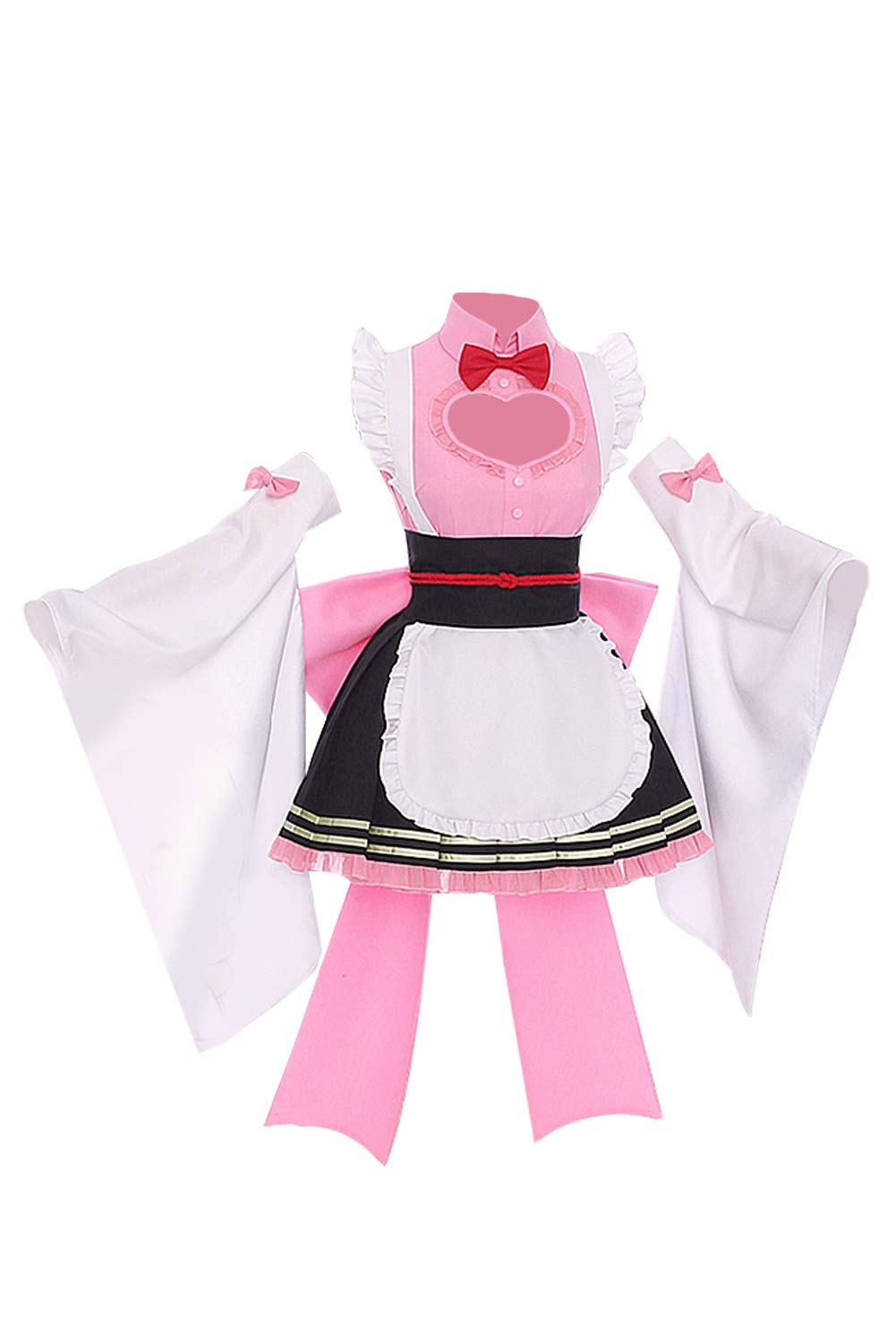 Anime Kanroji Mitsuri Maid Cosplay Costume - Japanese Kimono Style Maid Dress Outfit Full Set for Halloween, Cosplay Events & Anime Conventions