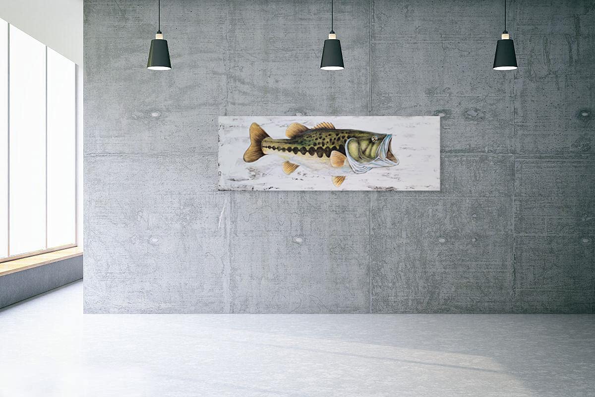YHSKY ARTS Coastal Canvas Wall Art - Textured Large Mouth Fish Painting, Modern Abstract Marine Life Artwork for Living Room, Bedroom & Bathroom Decor | Beach House & Ocean Theme Home Decoration