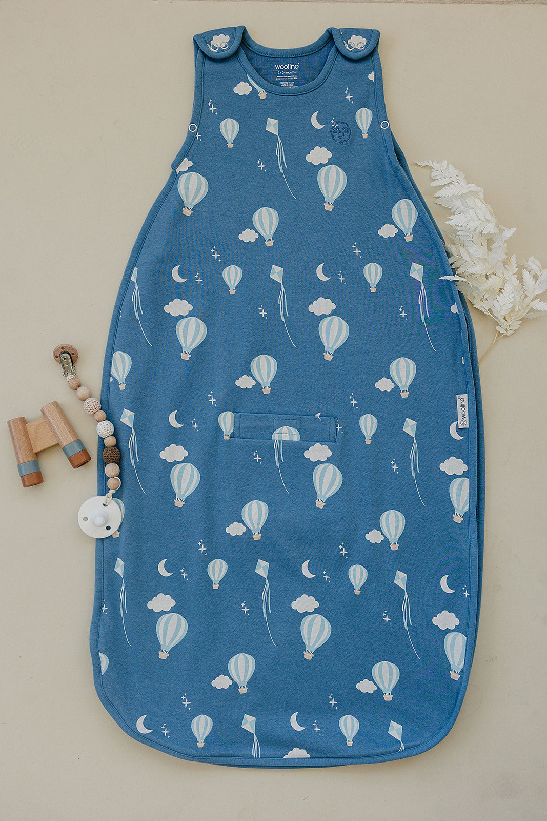 4 Season Baby Sleep Sack - Merino Wool & Organic Cotton for 2 Months to 2 Years - Hot Air Balloon Design - Perfect for Nursery, Daycare & Travel