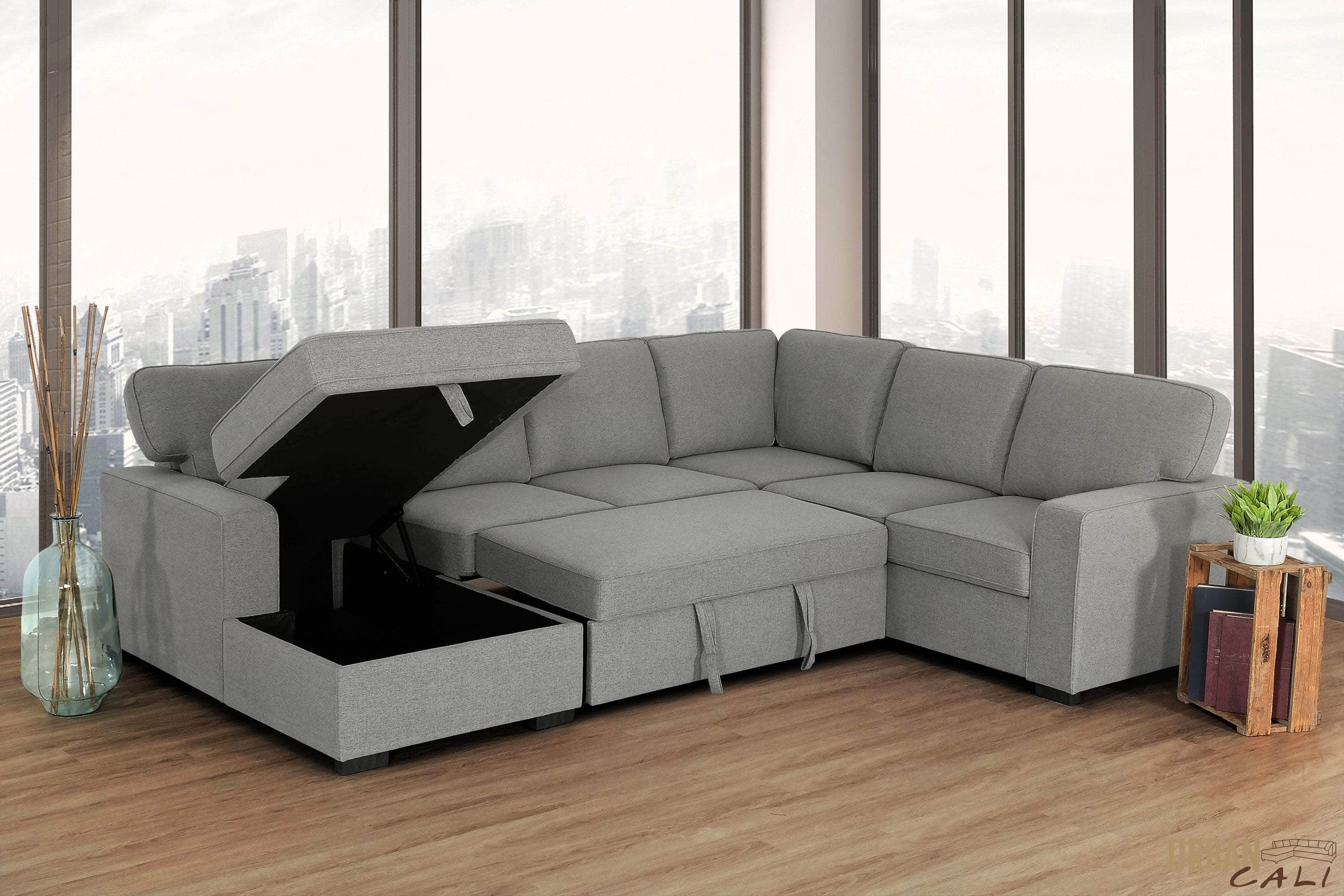 Santa Cruz Large Modular Sleeper Sectional Sofa Bed with Storage Chaise in Dark Grey - Convertible L-Shaped Couch for Living Room, Guest Room & Small Spaces
