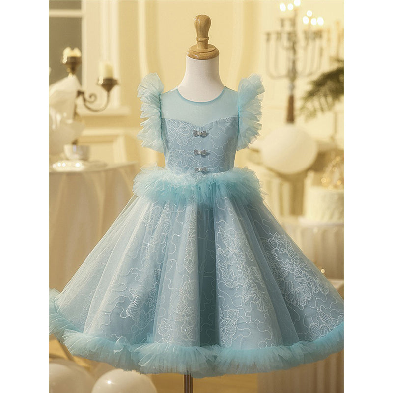 Girls' Green Sleeveless Party Dress with Floral Print - Princess Birthday Outfit for Special Occasions & Photo Shoots