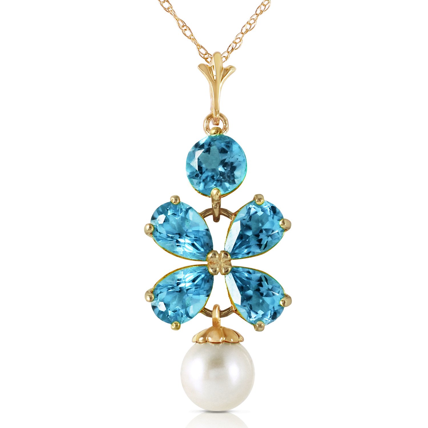 14K Solid Gold Necklace with 3.65 CTW Natural Blue Topaz & Freshwater Pearl Pendant - Elegant Jewelry Gift for Women, Perfect for Weddings, Anniversaries & Special Occasions