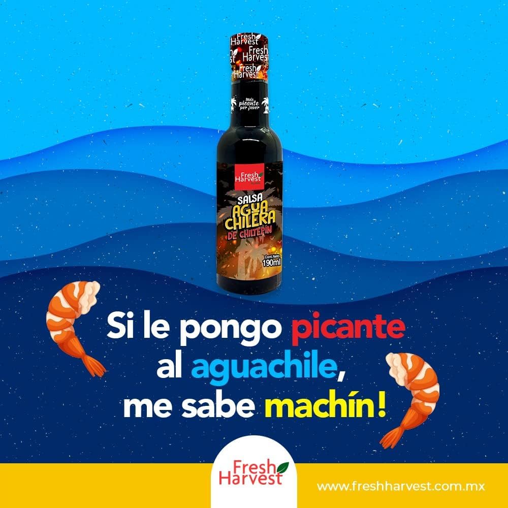 Chiltepín Aguachilera Hot Sauce 190ml (6.42 Fl Oz) - Pack of 12 | Authentic Mexican Spicy Sauce for Seafood, Tacos, Snacks & More | Fresh Harvest | Perfect for Cooking, Grilling & Party Dips