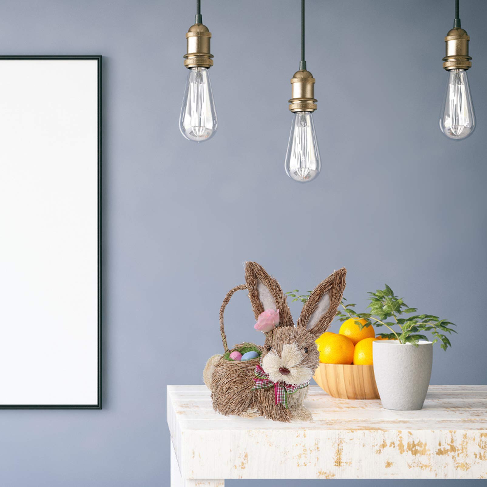 Handmade Easter Straw Basket Bunny Decoration - Cute Rabbit Figure Ornament for Easter Home Decor, Party Favors & Spring Table Centerpiece