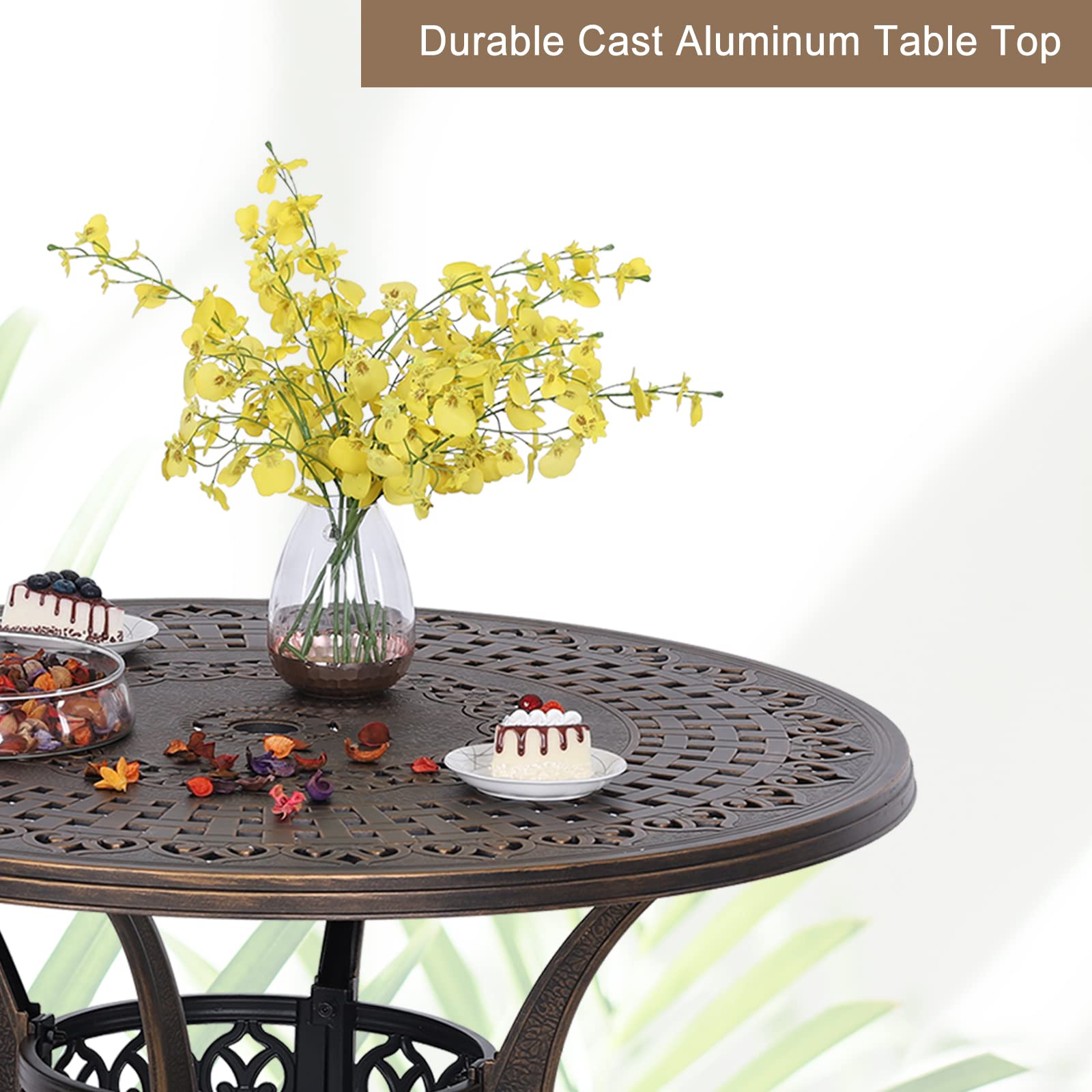 PHI VILLA 39 Inch Round Cast Aluminum Outdoor Bistro Dining Table with 1.97
