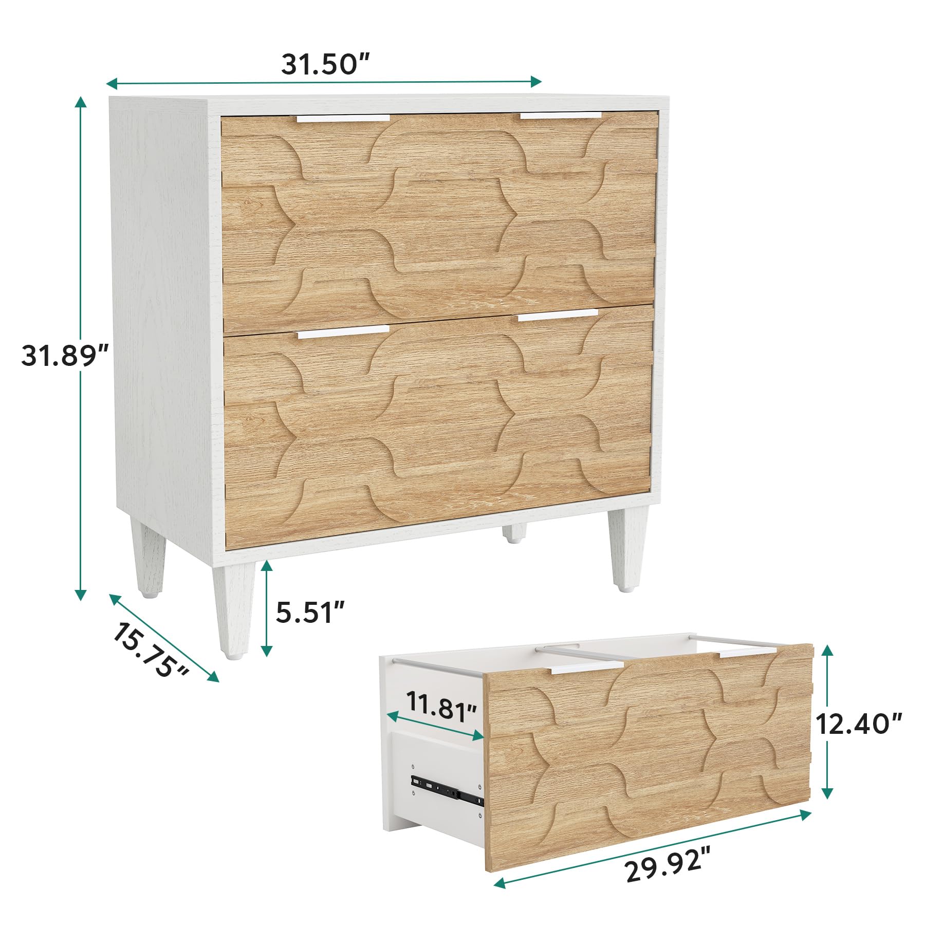 Tribesigns 2-Drawer Lateral File Cabinet for A4/Letter/Legal Size Documents - Office Storage Cabinet & Printer Stand with Storage Drawer - White & Walnut Finish for Home Office Organization