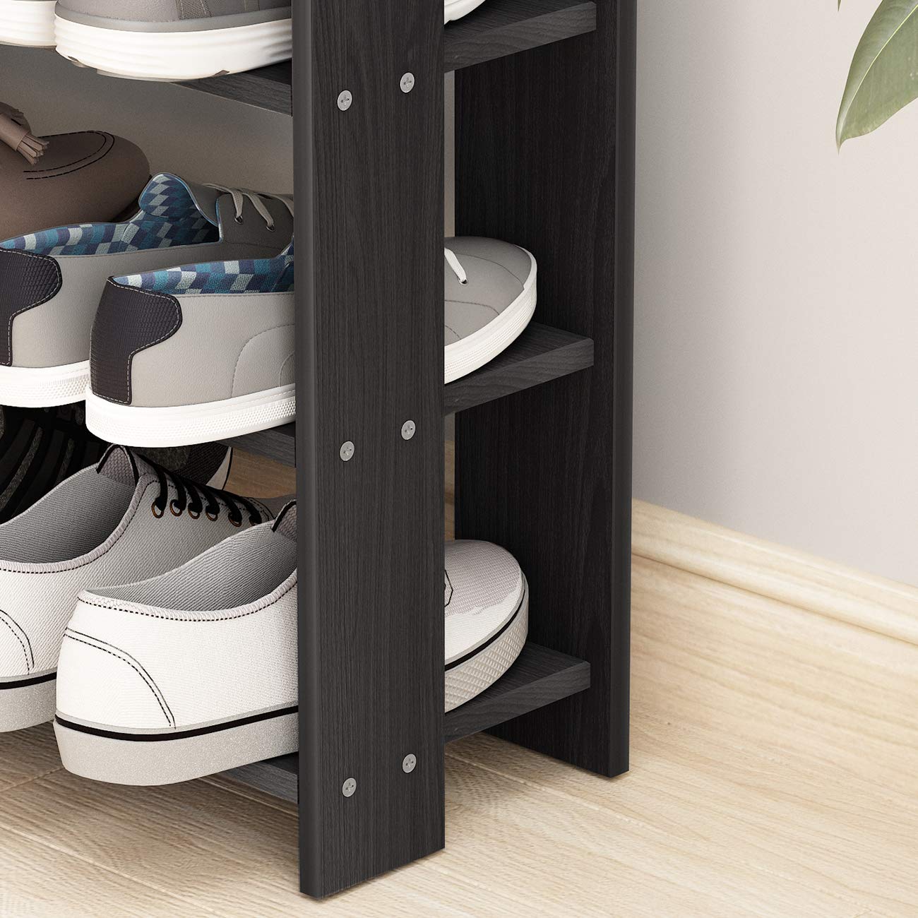 5-Tier Wooden Shoe Rack with Storage Cabinet - 29.5 Inch Vertical Free Standing Shoe Organizer for Entryway, Living Room, Hallway | Space Saving Shoe Shelf for Small Spaces | Sturdy Shoe Storage Cabinet for Home & Apartment (Black)