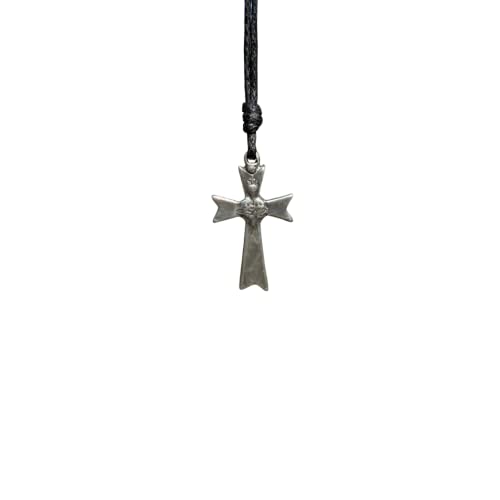 **Sacred Heart Cross Leather Necklace for Men & Women - Religious Pendant Jewelry, Christmas Gift for Boyfriend, Husband, Mother & Best Friend - Silver Cross Necklace for Daily Wear & Special Occasions**