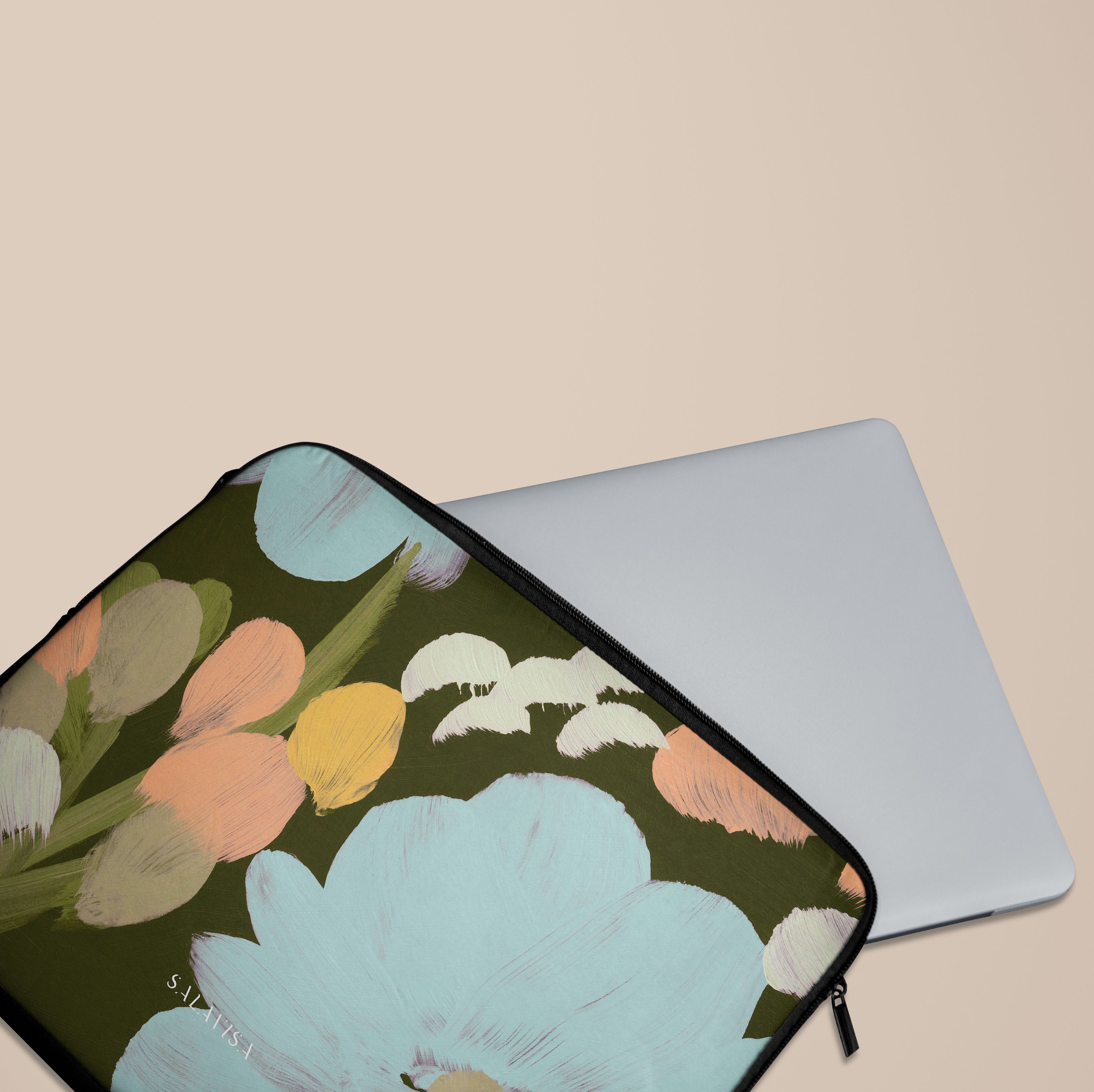 Garden Whispers Laptop Sleeve Case - Protective 13-15 Inch Laptop Cover with Floral Design - Perfect for Work, School & Travel