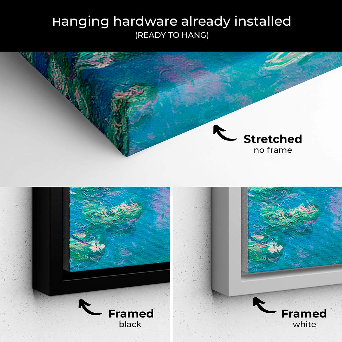 Blue Water Lilies Wall Art Canvas Print - Modern Home Decor for Living Room, Bedroom & Office - 7294
