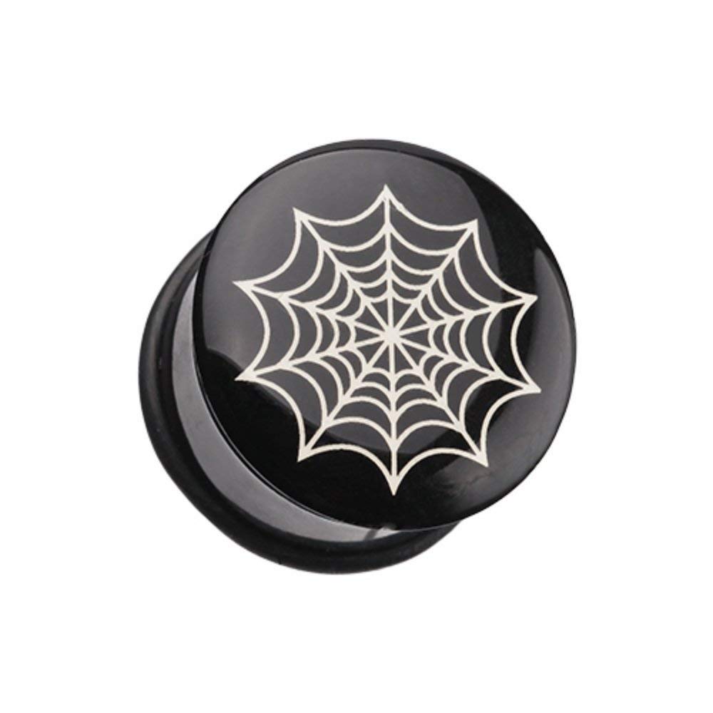 Spider Web Single Flared Ear Gauge Plug - Covet Jewelry - Body Jewelry for Stretching Ears - Perfect for Goth, Punk & Alternative Fashion Styles