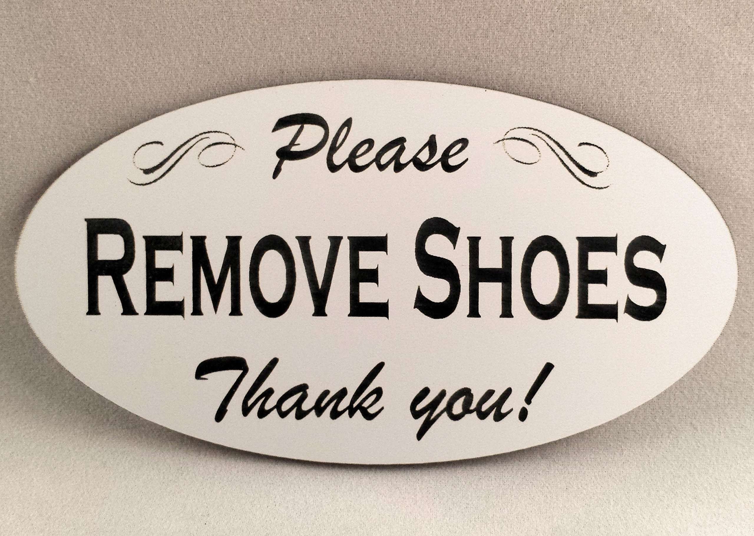 Please Remove Shoes Sign - Laser Engraved Durable Signage - White - Perfect for Home Entryway, Office, and Spa Decor