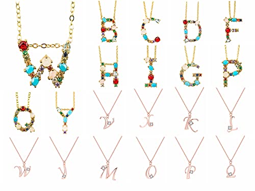 KINGOLDON Women's Initial Letter Necklace - Colorful Rhinestone Gold Plated Alloy Pendant Jewelry Gift for Birthday, Anniversary & Valentine's Day