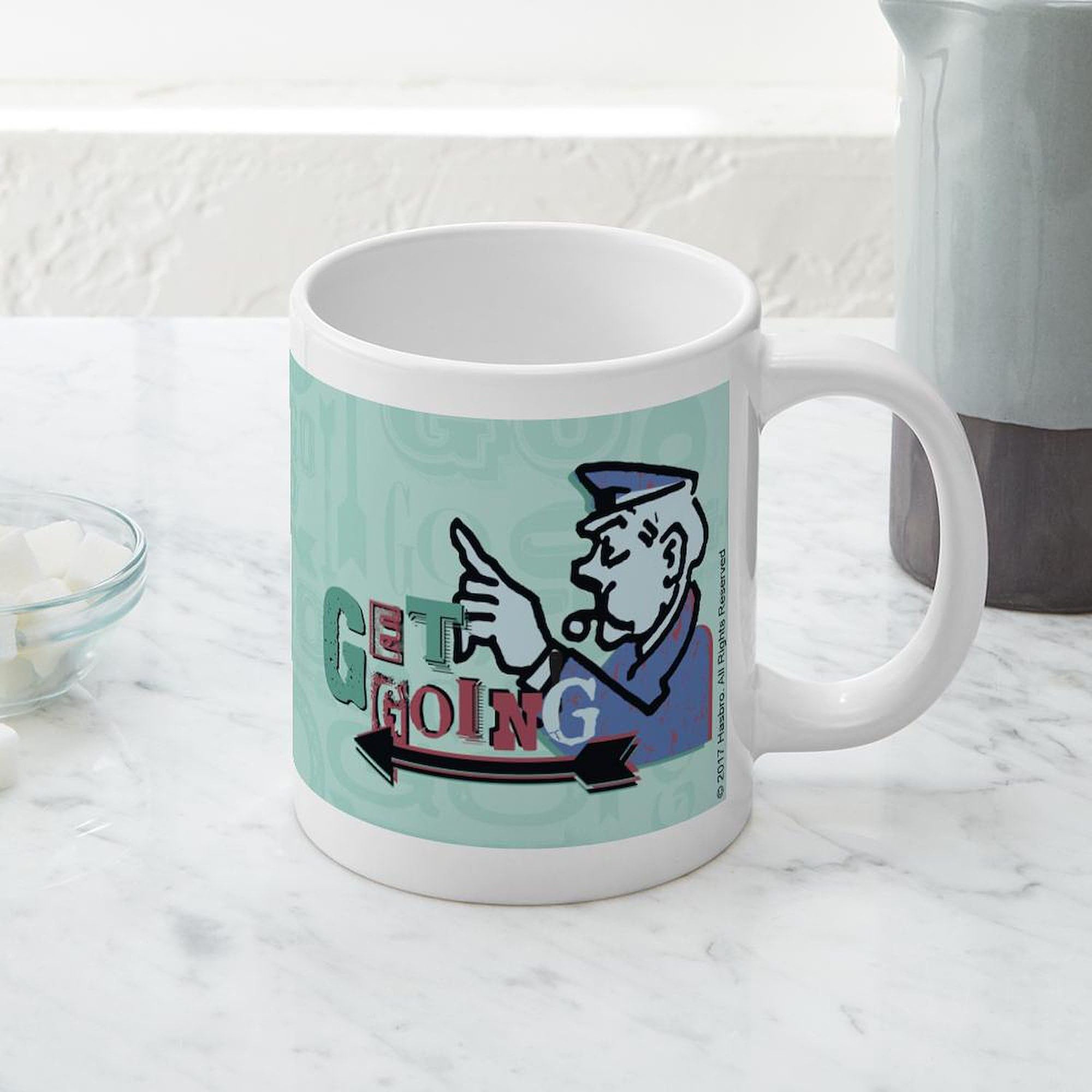 Monopoly Get Going 20 oz Ceramic Coffee Mug - Large Insulated Travel Cup for Office, Home & Commute | Funny Board Game Themed Gift for Gamers