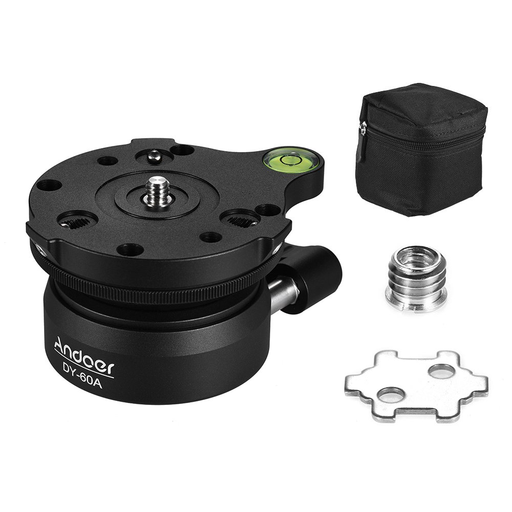 Professional Andoer Tripod Leveling Base with Offset Bubble Level - Compatible with Canon, Nikon DSLR Cameras - Fits 1/4inch & 3/8inch Tripods & Monopods - Perfect for Landscape, Architectural & Studio Photography