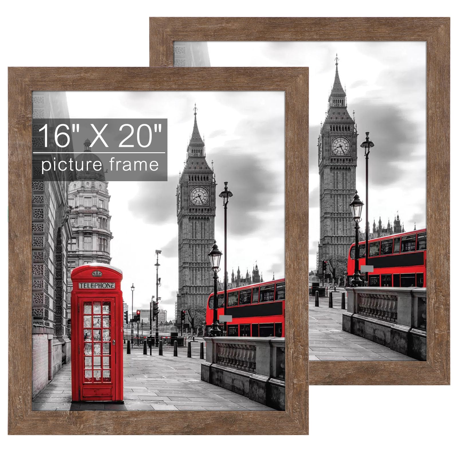 Golden State Art 16x20 Picture Frame Set of 2 - Rustic Wood Grain Wide Molding Wall Photo Frame with Back Hangers - Perfect for Baby Photos, Wedding Pictures, Family Portraits & Home Decor - Brown Wooden Frames for Living Room, Bedroom or Office Display