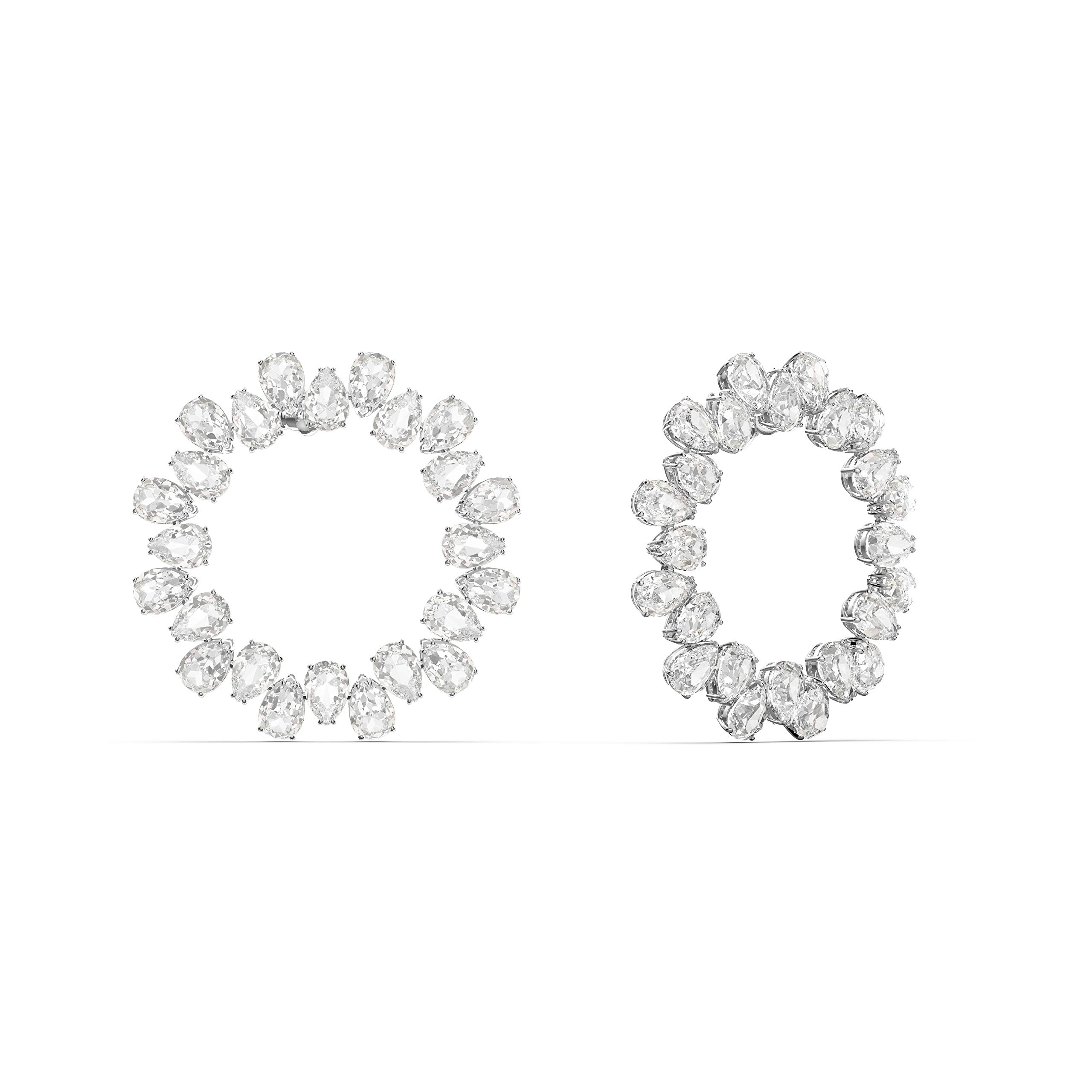 Swarovski Millenia Pierced Hoop Earrings - Rhodium Plated with Clear Crystals | Elegant Jewelry for Women, Perfect for Parties, Weddings & Special Occasions