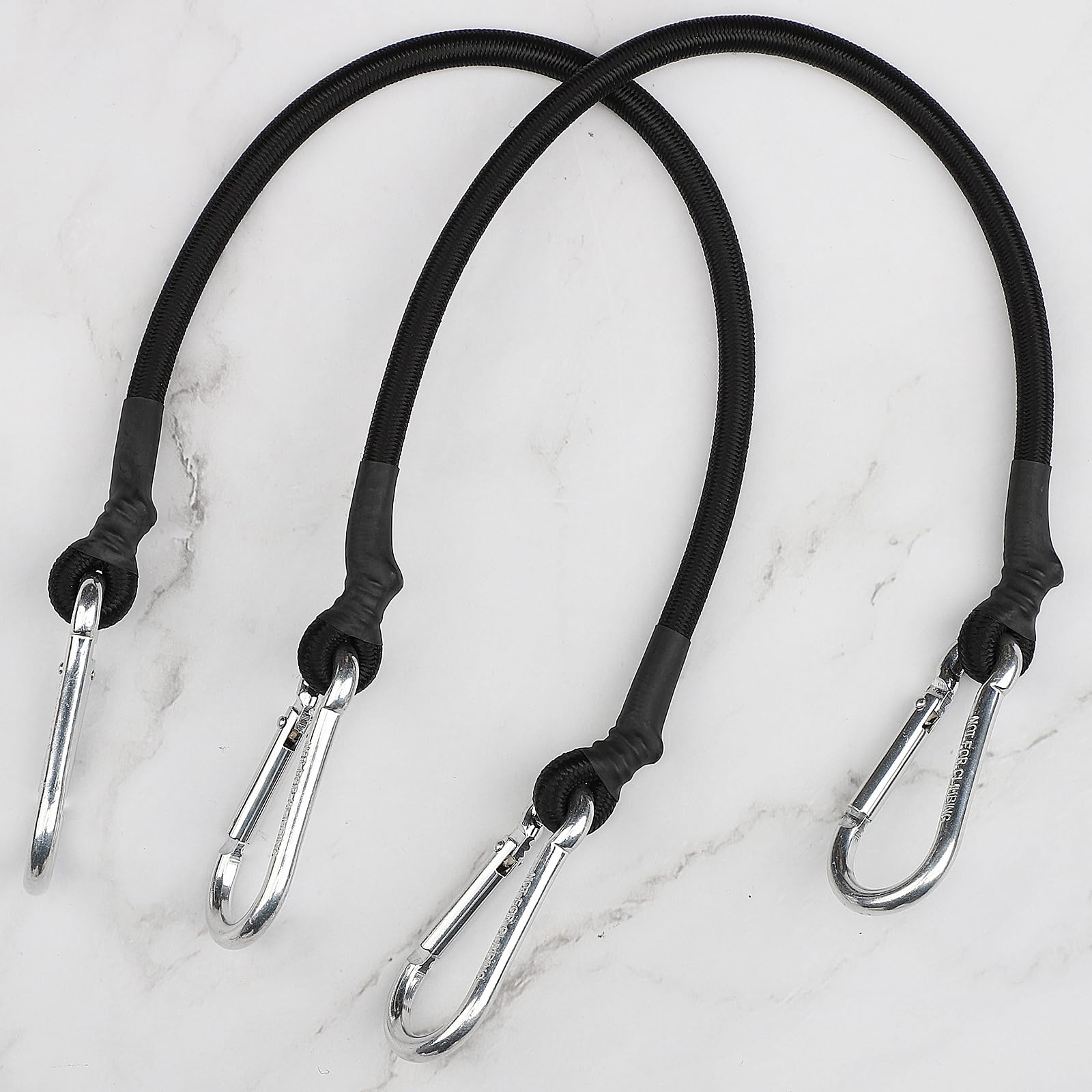 18 Inch Heavy Duty Black Bungee Cords with Carabiner Hooks - 2 Pack Elastic Straps for Camping, Truck Tie Downs, Cargo Securing & Outdoor Gear