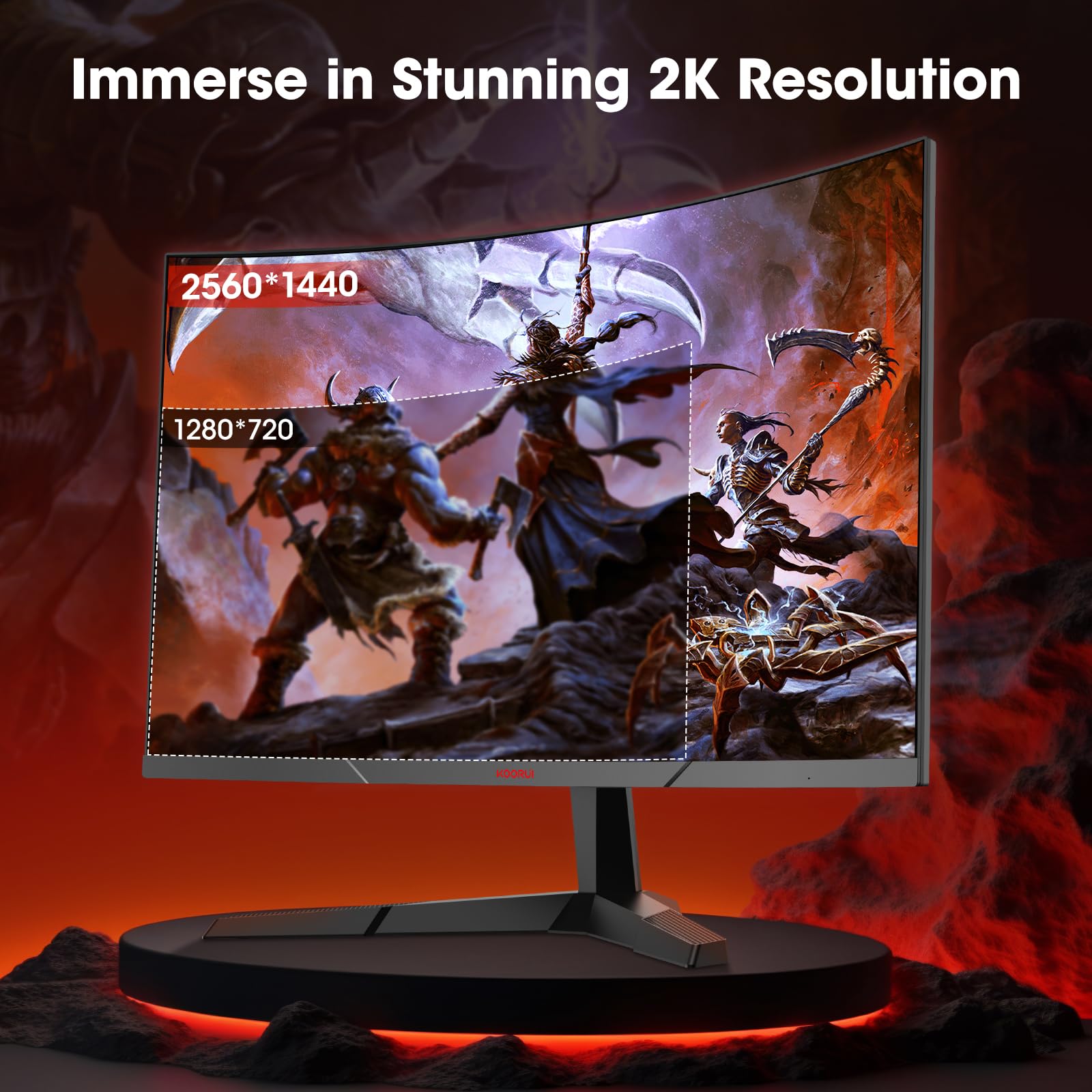 KOORUI 27 Inch Curved Gaming Monitor - QHD 2560x1440, 180Hz Refresh Rate, 1ms Response Time, AMD FreeSync, HDR10, VESA Mount, DisplayPort & HDMI Ports - Perfect for Esports, PC Gaming, and Home Office Setup