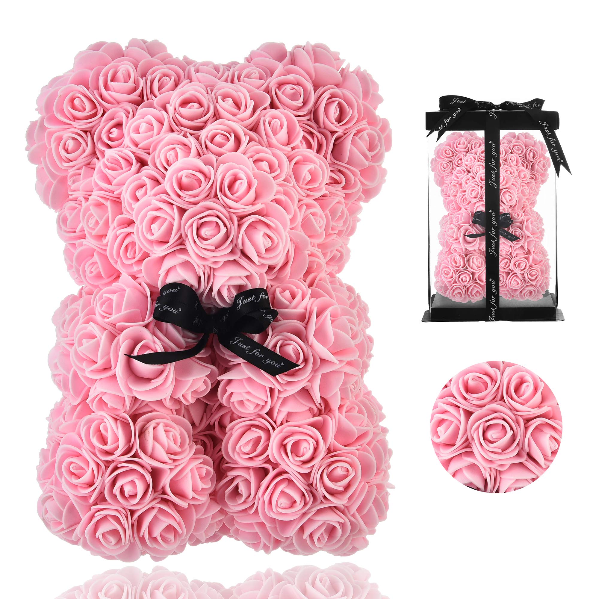 AZXU Rose Teddy Bear Gift for Women - Elegant Floral Bear for Mother's Day, Anniversary, Birthday & Valentine's Day | Perfect Romantic Gift for Mom, Girlfriend & Wife | Home Decor & Special Occasion Present