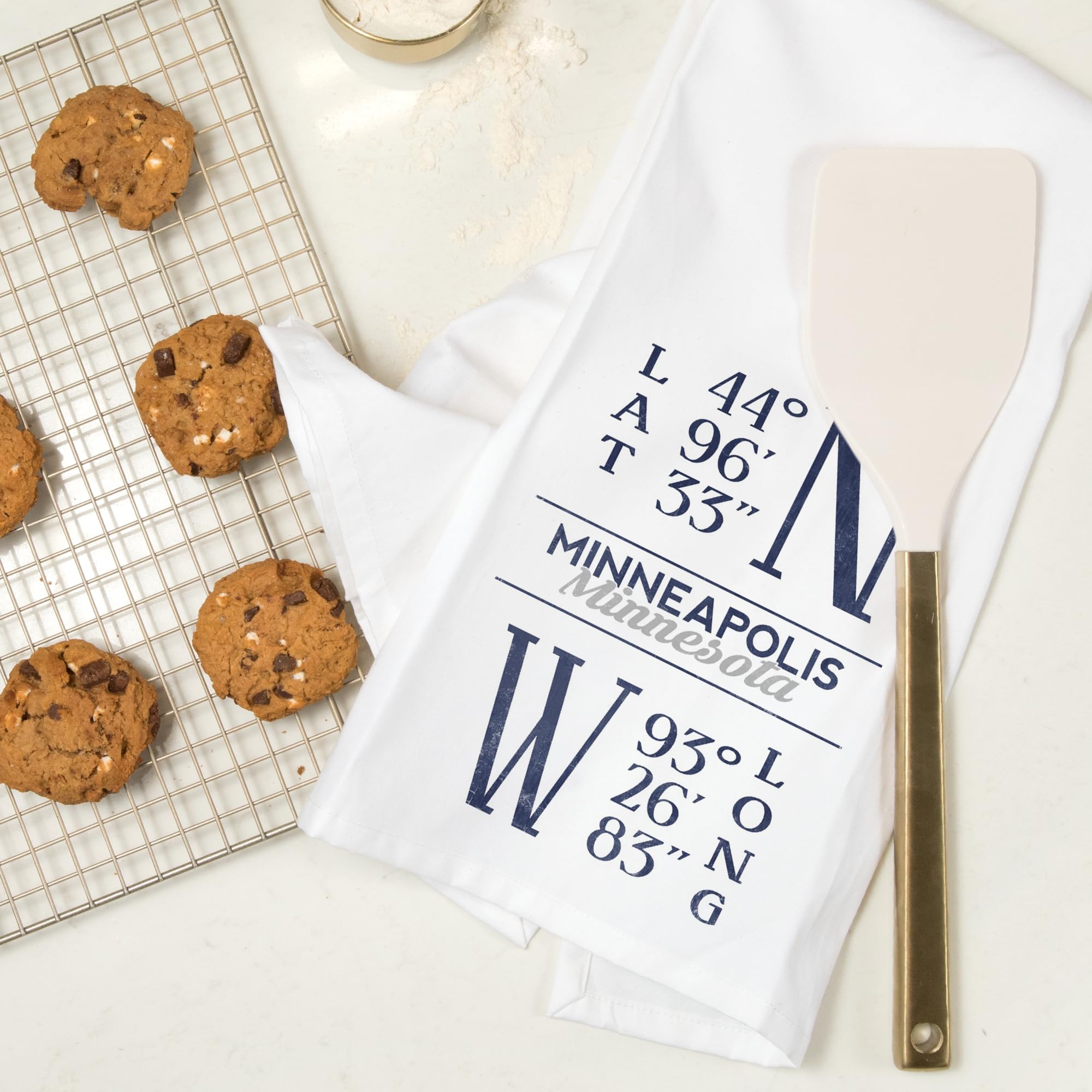 Lantern Press Minneapolis Minnesota Latitude Longitude Blue 100% Cotton Tea Towel - Decorative Hand Towel for Kitchen, Home Decor & Gift - Perfect for Dish Drying, Wall Art & Farmhouse Decor