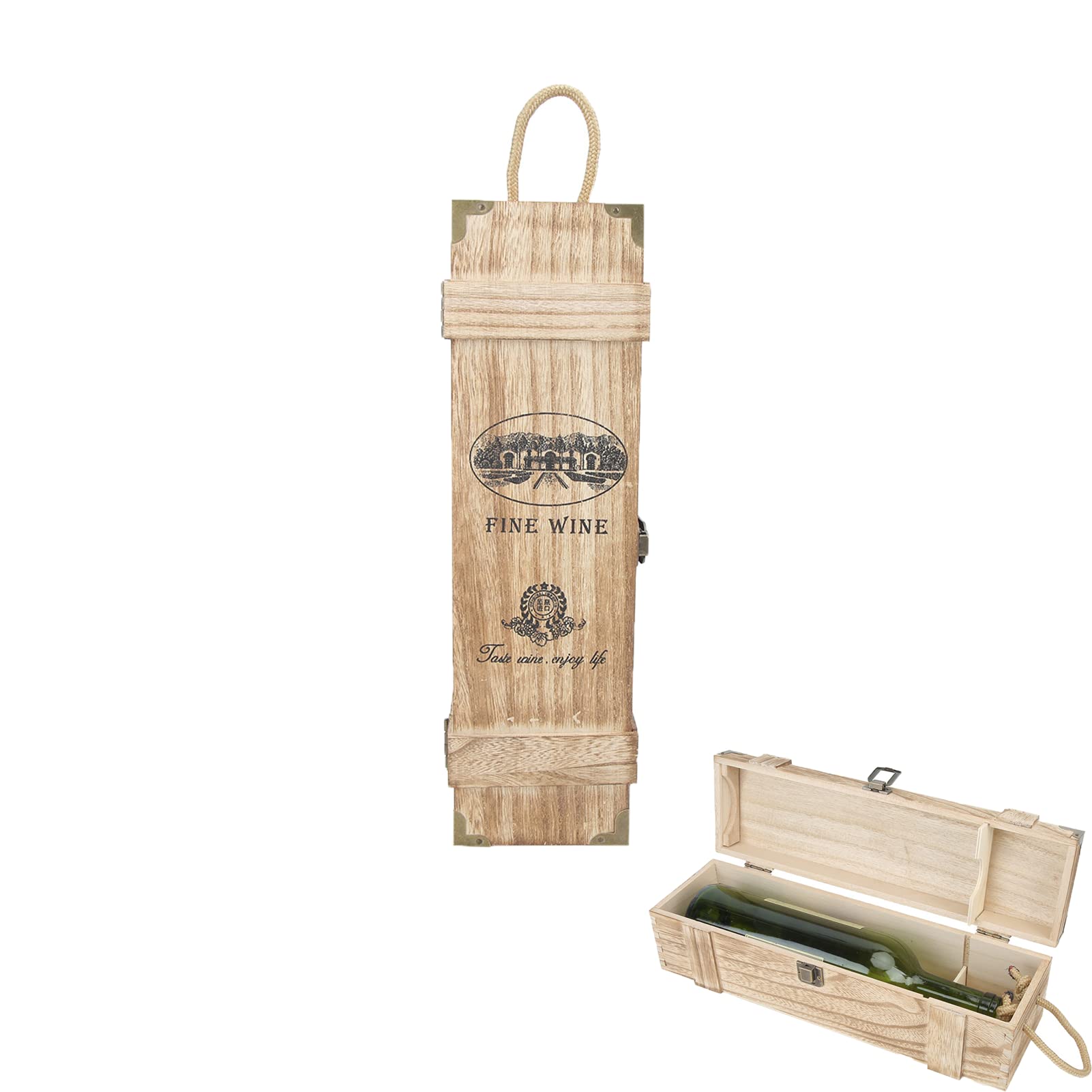Vintage Wooden Wine Box with Handle - Single Bottle Wine Storage & Transport Case for Red Wine - Perfect for Birthday Parties, Housewarming Gifts, Wedding & Anniversary Celebrations - Elegant Wine Gift Box for Home & Special Occasions