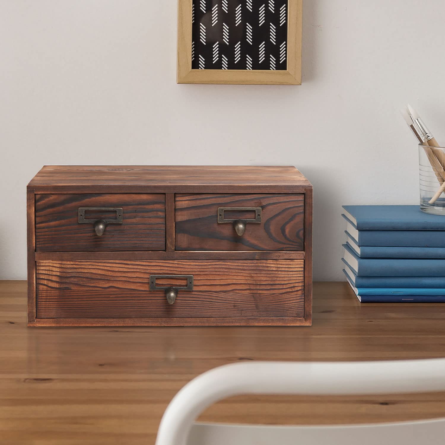 MyGift Dark Brown Wooden Desk Organizer with 3 Drawers - Office & Craft Storage Cabinet for Supplies, Sewing Kits, Stationery | Perfect for Home Office, Craft Room & Workspace Organization