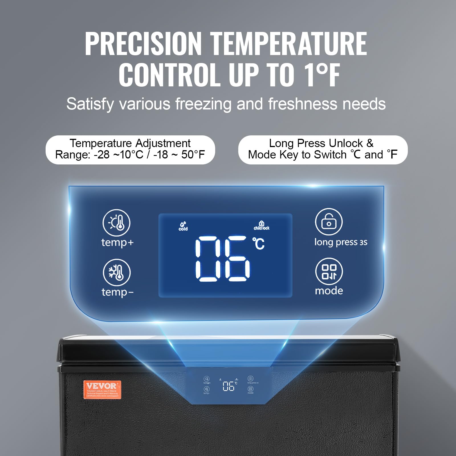 VEVOR 5 Cu.ft Compact Chest Freezer, Energy Efficient Deep Freezer with Adjustable Thermostat & 2 Removable Baskets, Low Noise Standing Freezer for Home, Garage, or Basement - Black