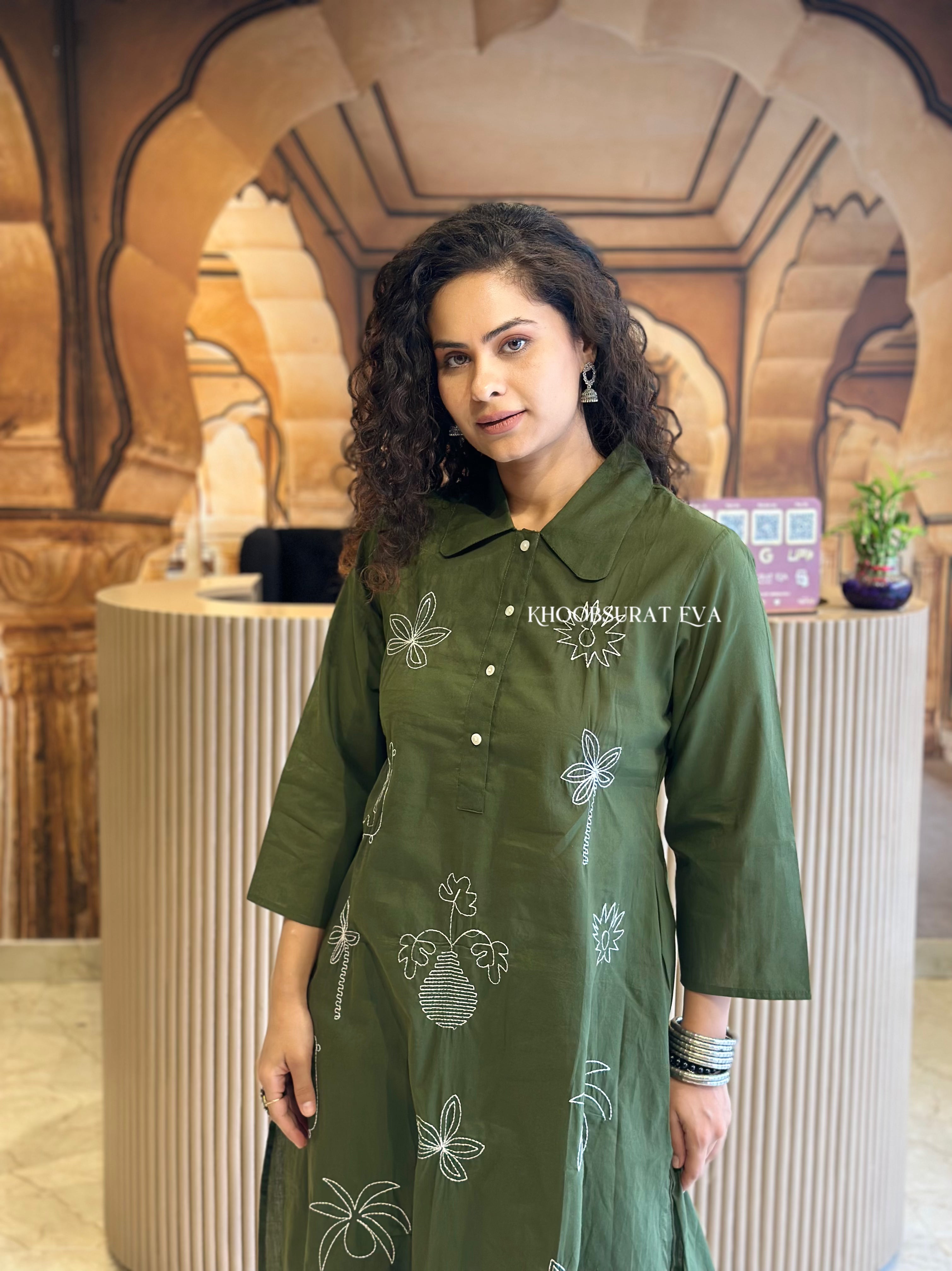 Queen Galaxy Olive Kurta Set for Women - Stylish Indian Ethnic Outfit for Festivals, Weddings & Casual Wear