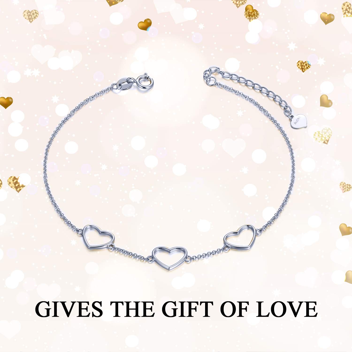 14K Gold Heart Bracelet for Women - Real Gold Dainty Love Jewelry Gift for Her, Adjustable 6.7