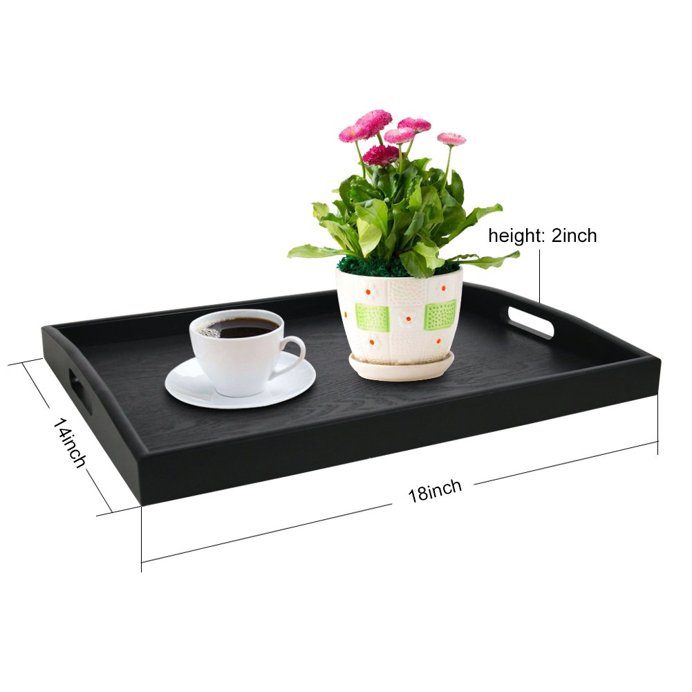 Premium DILLMAN Large Black Wooden Serving Tray - Rectangle Food & Butler Tray with Handles for Breakfast, Dining & Entertaining (Set of 2: Large + Small) - Perfect for Parties, Brunch & Home Decor
