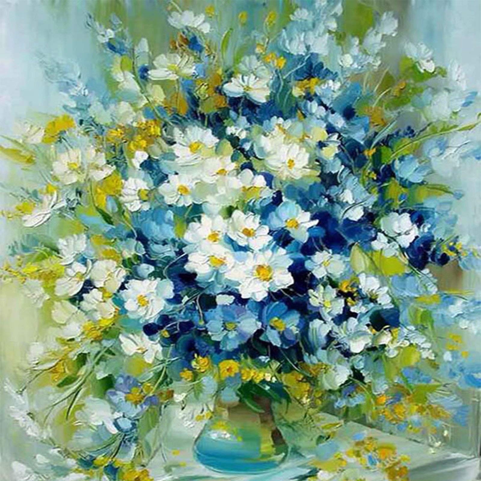 DIY Paint by Numbers Kit for Adults & Kids - 16x20 Inch Wood Framed Canvas with Brushes & Paints - White Blue Flowers Design - Perfect for Home Decor, Stress Relief & Creative Gift Ideas